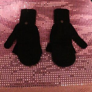 Solid Black Flip Mitt With Button Secure Tabs